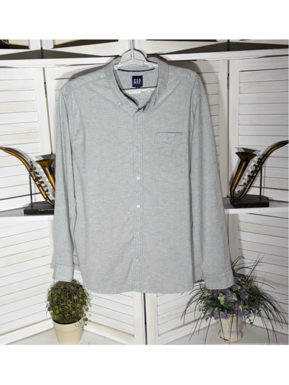 Gap vintage cotton gray shirt long sleeves button up front granola gorpcore XXL